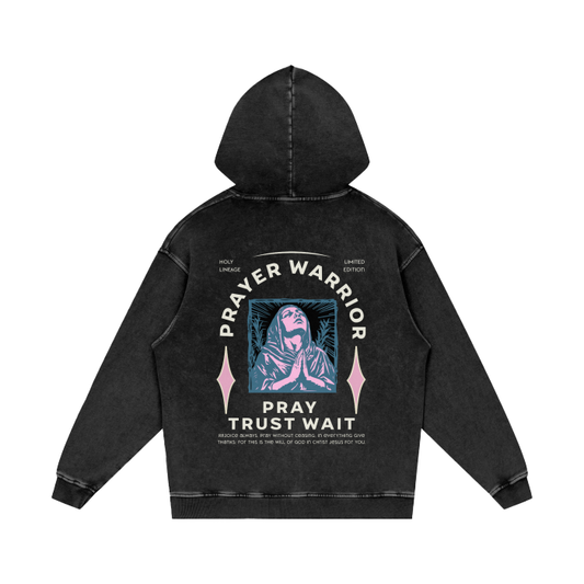 PRAYER WARRIOR Acid Wash Oversized Hoodie