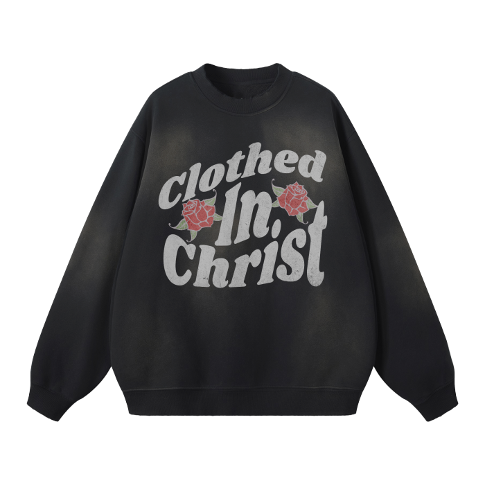 CLOTHED IN CHRIST Unisex Monkey Washed Dyed Sweatshirt (Black)