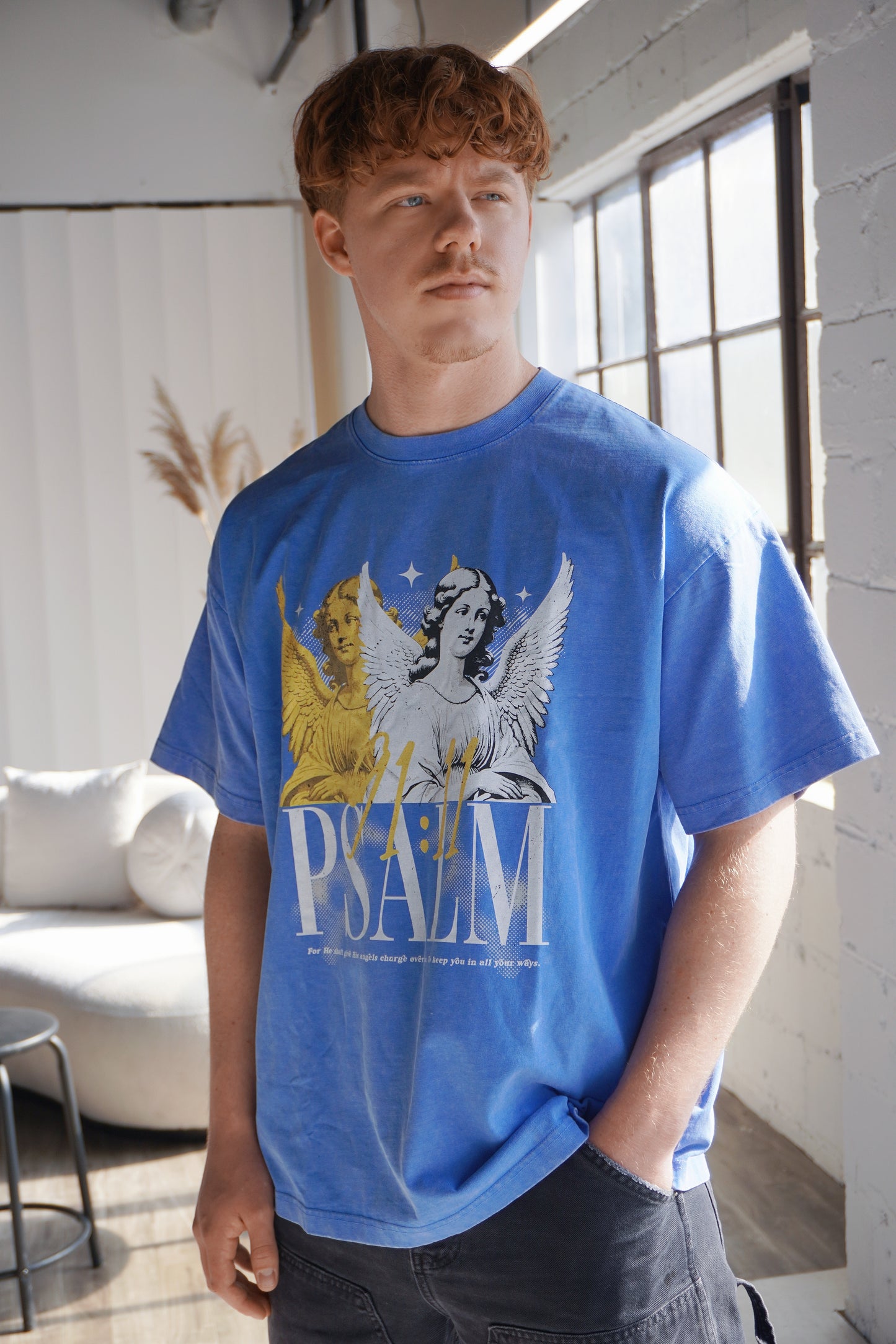 PSALM 91 ANGELS Acid Wash Oversize Tee