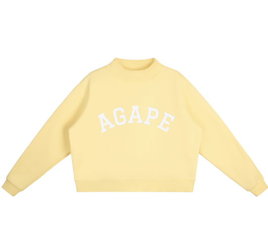 AGAPE Mock-Neck Crew Sweatshirt in Yellow