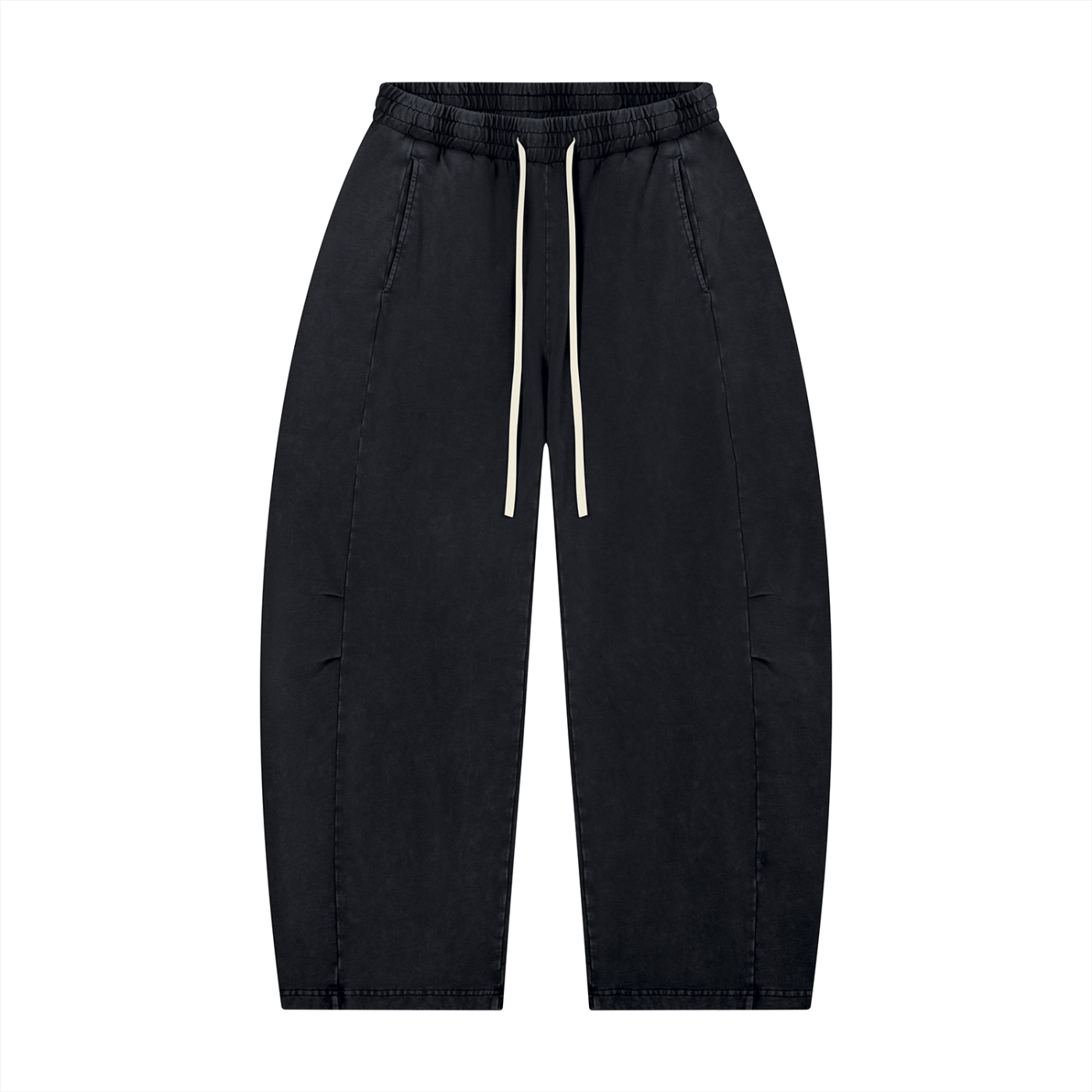 STYLE IT - Unisex Mineral Wash Barrel Leg Pants BLACK
