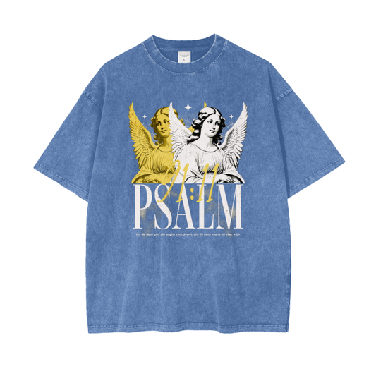 PSALM 91 ANGELS Acid Wash Oversize Tee