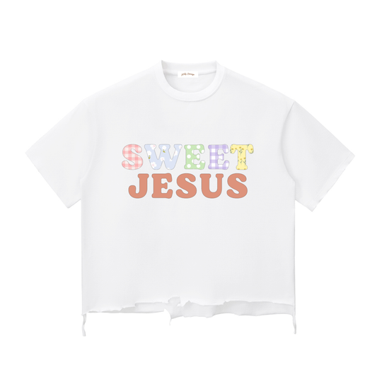 SWEET JESUS Snow Wash Raw-Hem Tee