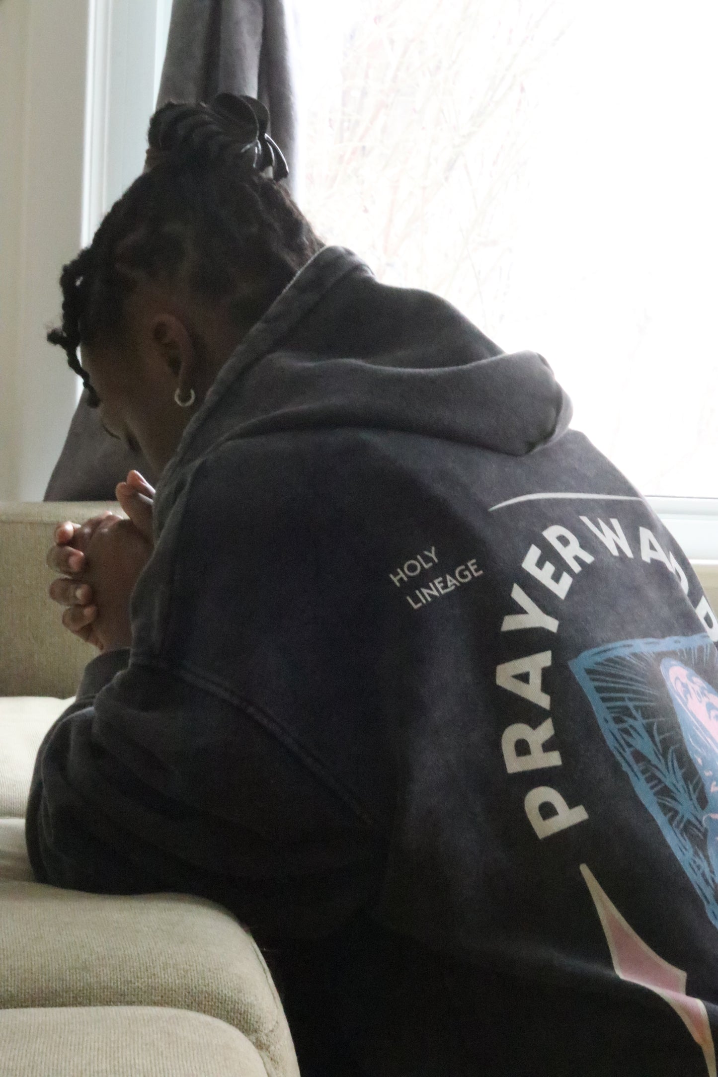 PRAYER WARRIOR Acid Wash Oversized Hoodie