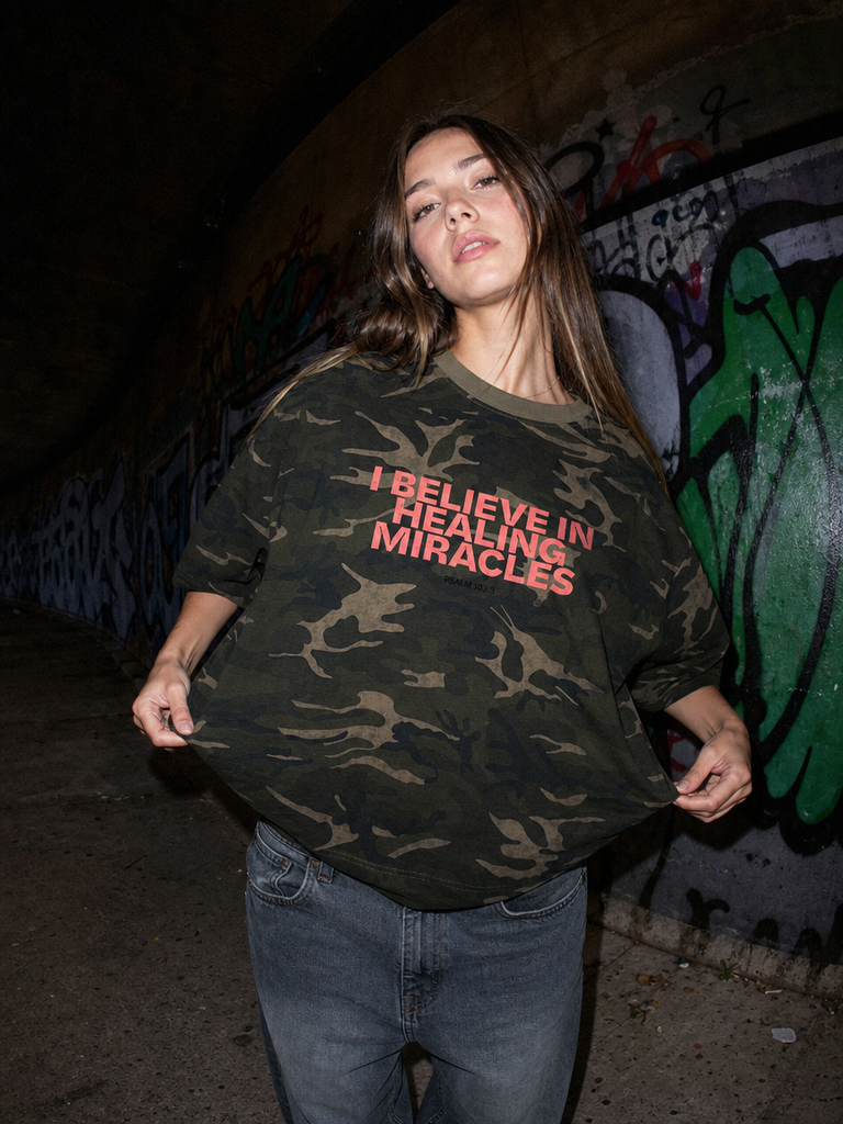 HEALING MIRACLES Unisex Oversized  Camo Tee