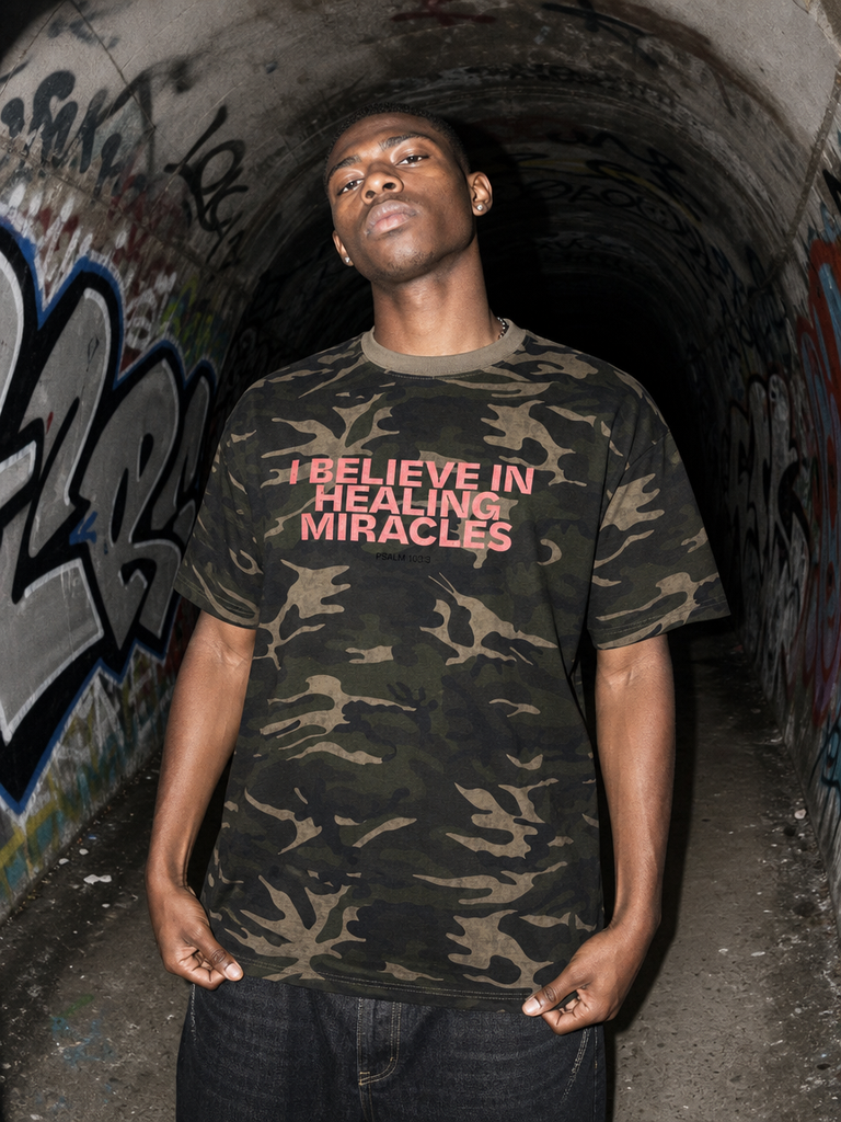 HEALING MIRACLES Unisex Oversized  Camo Tee