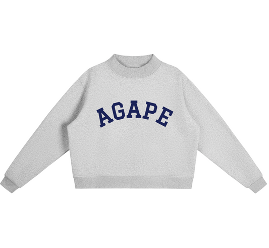 AGAPE Mock-Neck Crew Sweatshirt in Grey