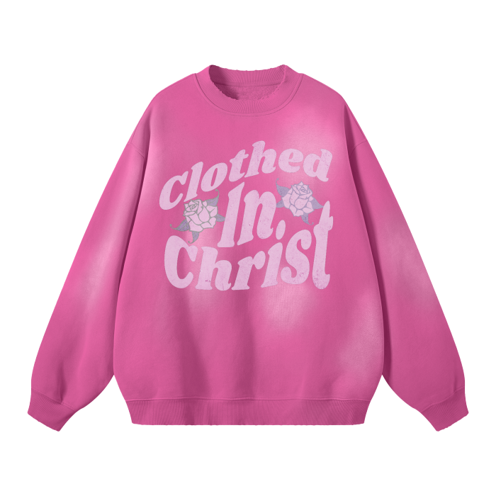 CLOTHED IN CHRIST Unisex Monkey Washed Dyed Sweatshirt (Pink)