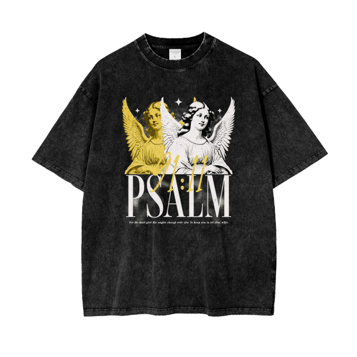 PSALM 91 ANGELS Acid Wash Oversize Tee