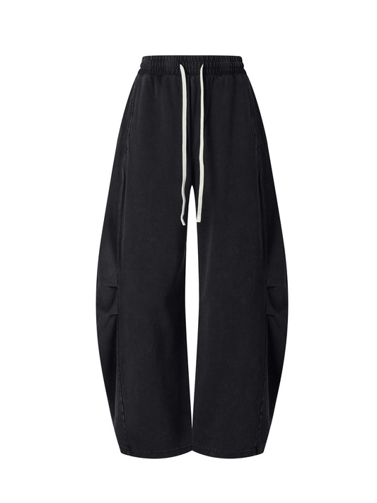 STYLE IT - Unisex Mineral Wash Barrel Leg Pants BLACK